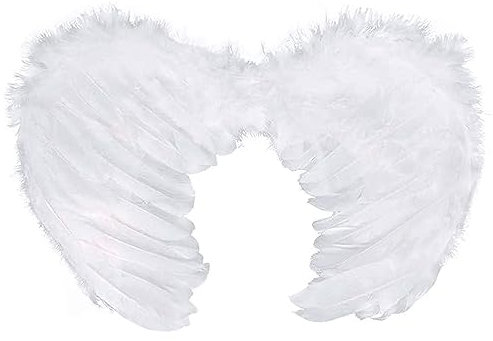 Tradineur - Alas de ángel con plumas y tirantes elásticos, complemento para disfraz de Halloween, carnaval, cosplay, fiestas, navidad (Blanco, 45 x 35 cm)