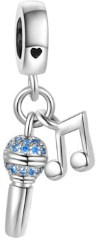SBI Jewelry Blue CZ Microphone Charm Compatible Pandora Charm Bracelet Singer Music Star Musician Anniversary Birthday