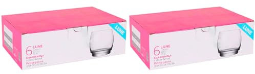 Tradineur - Pack de 2 Cajas de 6 Vasos Modelo Lune - Capacidad: 325 ml - Fabricado en Vidrio Resistente - Apto para lavavajillas - Tamaño Aprox: Ø 7,5 x 8,5 cm - 12 Uds Totales