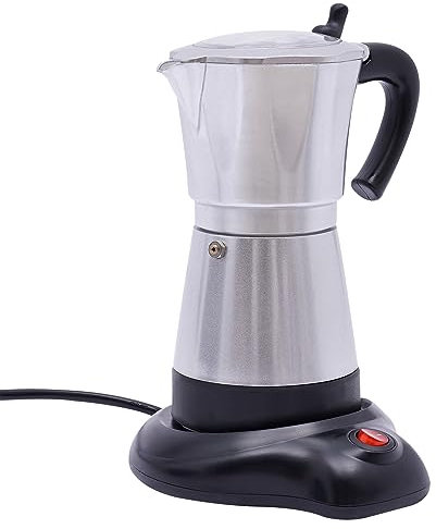 YISSALE Macchina da caffè elettrica Moka Pot Espresso Moka Maker 300ml 6 tazze con base (argento)