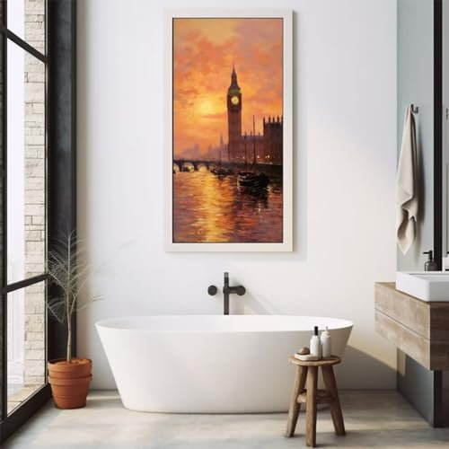 Diamond Painting Malen Nach Zahlen Erwachsene, Londoner Uhr Diamond Painting Erwachsene 5D Diamant Painting Bilder Kinder, DIY Daiming Panting Cross Stickerei für Home Wanddekoration 90x180 cm,D378