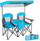 GIANTEX Silla de Camping con Toldo para 2 Partes, Plegable, con Minimesa, Bolsa Nevera y Soporte para Bebidas, Silla Plegable para 2 Personas, Silla de Pesca en Bolsa (Azul)