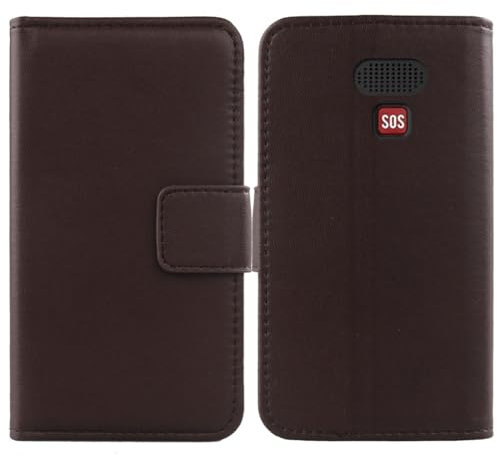 Premium Genuine Real Flip Folder Folio Leather Case For Tosaju 4G Big Button/uleway Big Button 1.77 Book Wallet Business Phone Protection Protector Cover (Dark Brown)