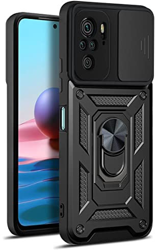 YSONCHAN Coque pour Redmi Note 10 4G / Note 10s/Poco M5s 4G, Housse Protection avec Antichoc Cover Objectif, Étui Bumper avec Anneau Magnétique et Support, Coque Robuste. Noir