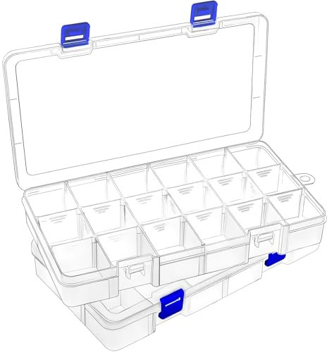 Mgood 2 Stück 18 Gitter transparente Sortierboxen für Kleinteile, Einstellbar Fächer Sortimentskasten Schmuck Organizer Box, für Ohrringen,Perlen,Aufbewahrung,Büromaterial,Angelausrüstung,Schrauben