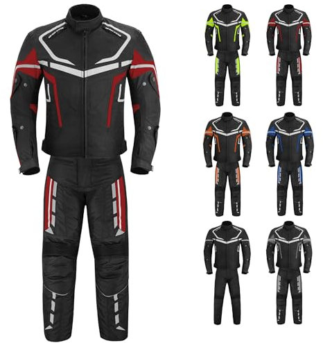 Vaster Moto Motorradanzug für Herren, wasserdichte Jacke und Hose, CE-zertifiziert, abnehmbare Rüstung, Outdoor-Sportbekleidung, Fahrradbekleidung (Rot, 2XL)