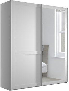 WIEMANN Schwebetürenschrank Landhausstil Kleiderschrank 150cm breit, mit Spiegeltür, Weiß, Höhe 217cm, Marlow