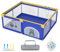 TWOLIIN Laufstall Baby 150x180cmLaufgitter für Baby mit 50 Ocean Bällen & 4 Zugringen & Tragetasche, Faltbar Laufgitterzelt mit Atmungsaktivem Netz für Kinder, Blau mit Tiermotiven