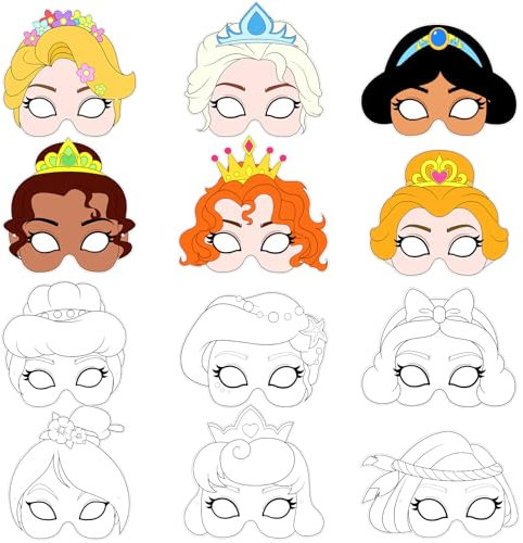 Hifot Prinzessin Masken Zum Bemalen - Kinder Geburtstag Geschenke, Ausmalen Cosplay Malpapier Für Mädchen Spiele Bastelset Kindergeburtstag Und Karneval