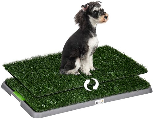 PawHut Toilette pour Chien litière avec 2 Tapis en Gazon Artificiel avec bac pour l'apprentissage de la propreté à l'intérieur et à l'extérieur, Tapis d'entraînement pour Animaux, 67 x 41 cm