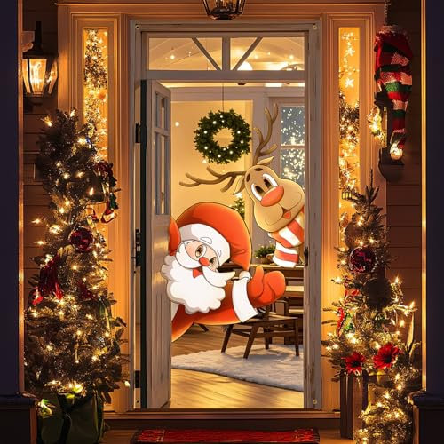 Beinup 200 x 90 cm Weihnachten Tür Abdeckung Dekoration, Weihnachtsdeko tür Hängen Banner, Weihnachtsmann Hintergrund Banner, Weihnachtsmann Tür Abdeckung, für Feiertag Weihnachten Haustür Deko