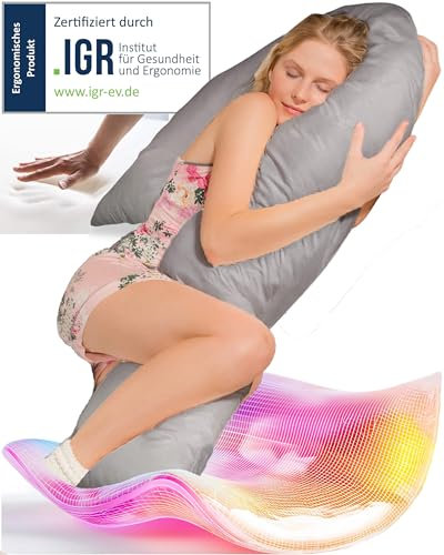 Traumreiter Seitenschläferkissen Visco J Form L langes Wendekissen mit Memory Foam Stütze [orthopädisch] Schwangerschaftskissen zum Schlafen | Stillkissen XXL Kissen Komfortkissen mit Bezug Grau Eco