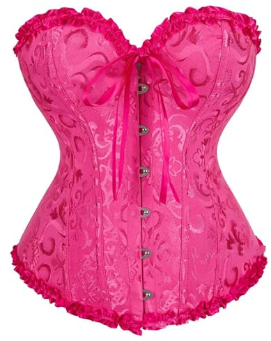 Womens Sexy Vintage Gothic Party Floral Lace Up Slim Corset Bustier Corset Heathers Costume Cosplay (ZA-Hot Pink, XS)