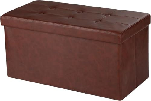 COSYLAND Sitzhocker Sitzbank mit Stauraum, Faltbare Sitztruhe Fußbank Aufbewahrungsbox Polsterhocker, Leinen, 76x38x38 cm (Rötlich Braun)