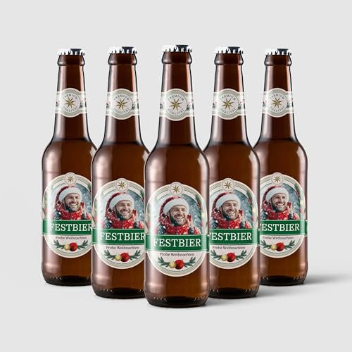 Aufkleber selbst gestalten für Bierflaschen – 24 Flaschenetiketten für 6 Flaschen – mit Foto und Text – selbstklebend, wasserfest – personalisierte Bier Geschenke für Männer und Frauen - WEIHNACHTEN