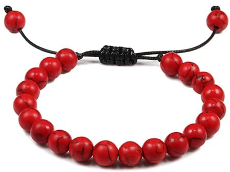 Wycian Armband Türkis Perlen Armbänder Herren Kugeln Verstellbar Schwarz Rot Türkis 29cm x 8mm Naturstein für Geburtstag 1er