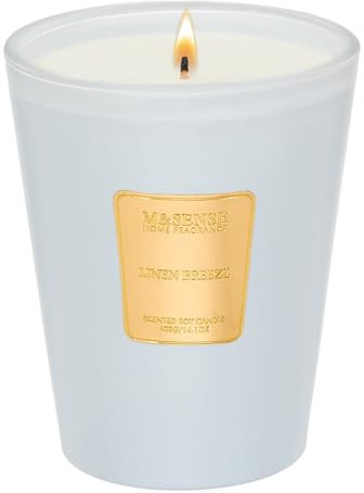 M&SENSE Duftkerze Frische Leinenbrise | 400 g Kerze im Glas aus Sojawachs, 75 Std. Brenndauer, Zarter Duft, Non Toxic | Perfekt für Schlafzimmer & Zen-Geschenke