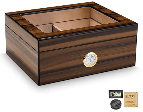 ZKBDBWTR Humidor Zigarren mit Hygrometer und Luftbefeuchter, Humidore für 30–50 Zigarren, Humidor Befeuchter mit Holzteiler für Zigarrenliebhaber(Small)