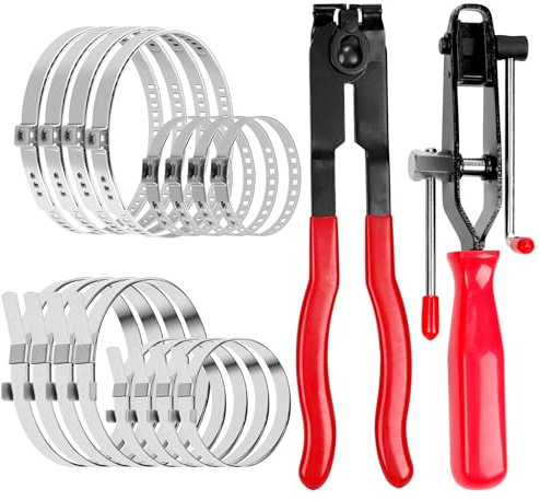 Glarks 18pcs Auto CV Joint Boot Clamp Pliers with CV Boot Clamps Kit, 16Pcs 20-50mm 50-120mm 45-80mm 45-170mm Ear Type & No Hole Type Joint Axle Boots Clamps and 2Pcs CV Clamp Tool Car Banding Tools