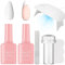French Manicure Kit Gel Nail Polish Set, 2Pcs Jelly Polish Set with UV/LED Lamp and Nail Stamper, UV Gel for French Tips Manicure DIY at Home (Nude, General)