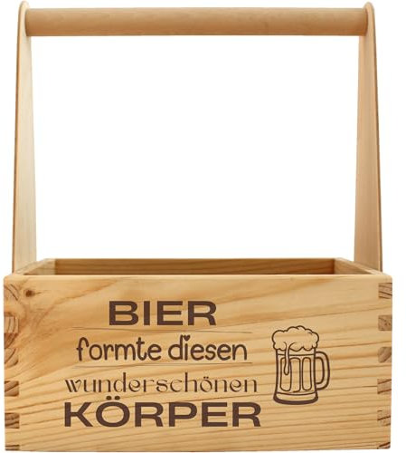 Geschenkissimo Bier formte diesen Körper - Bierträger für 6 Bierflaschen - Lustiges Geschenk für Vatertag, Geburtstage, Grillfeste - Flaschenträger aus Holz, Geschenkidee