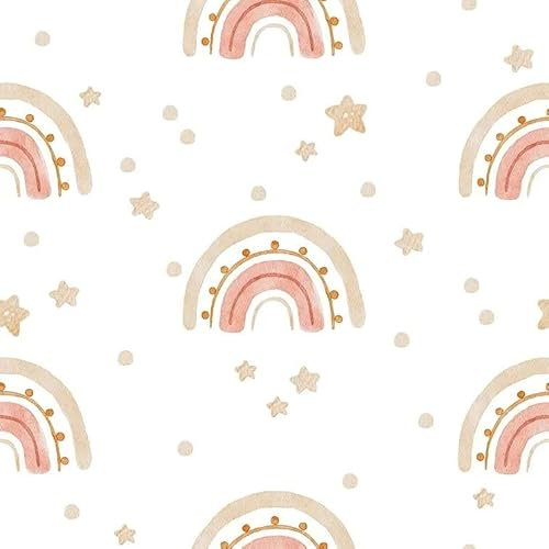 Children's Wallpaper with Rainbows and Stars, Pastel Pink and Beige Pattern, Dreamy Rainbow 5
