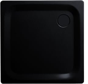 sanicomfort Duschwanne 90x90 cm – Stahl-Emaille, quadratisch, mattschwarz, robuste Duschwanne für Eckeinbau – widerstandsfähig, kratzfest, hitzebeständig