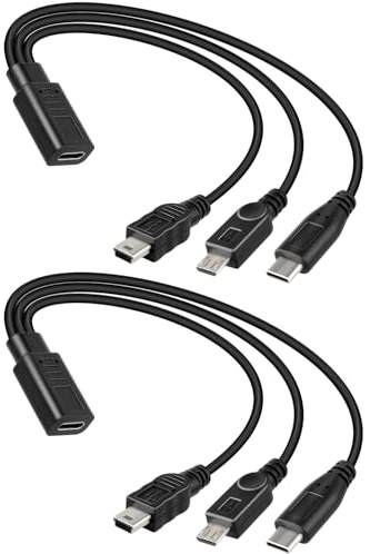 RIIEYOCA Multi Cavo di Ricarica Corto, 3 in 1 Multiplo Cavetto Type-C femmina a Micro USB, Mini USB e maschio USB-C (solo ricarica), Adatto per caricare telefoni cellulari, computer, ecc (30 cm)