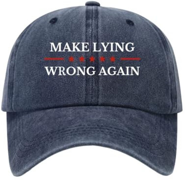 Beauace Outdoor Unisex Make Lying Wrong Again Baseballmützen Vintage Sun Cap Sommer Hut Denim-Baseballkappe mit Stickerei für Männer Frauen (Navy Blue, ONE Size)