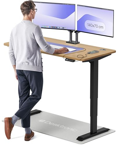 Desktronic HomePro Solid Wood Standing Desk – 140 X 70 Cm Height Adjustable Desk With Dual Motor, Touchscreen Controller, Usb/usb-c Ports, And 3 Memory Presets – Modern Office Desk For Home Or Work