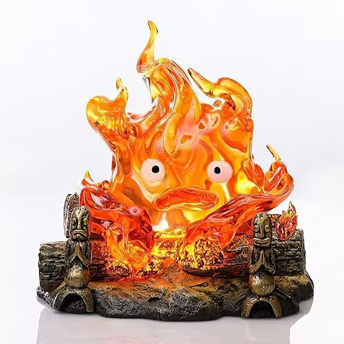SKIKHN Calcifer Nachtlicht, 12 cm Calcifer Lamp Halloween Deko, Harzstatue Cartoon-Anime Lamp, Warme Orangefarbene Flammenlichter Flackerndes Licht für Halloween, Desktop Modell Ornamente