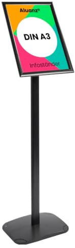 Aluanz Infoständer, Schwarz, A3 | Informationsständer, Bodenständer aus Aluminium, Drehbarer Präsentationsständer, Posterständer, Plakatständer