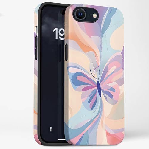 Tawarror Handyhülle für iPhone SE 2020/2022/ iPhone 8/7 Hülle, 2 in 1 Farbiger Schmetterling Schutzhülle Silikon TPU + Rückseite PC Stoßfest FallSchutz Kratzfest Bumper Cover