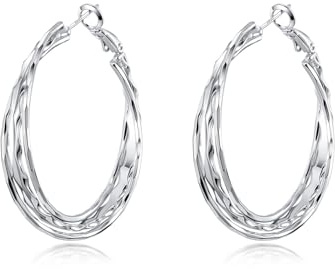 PHNIBIRD Creolen Silber Groß Twisted Runde Chunky Ohrringe Damen Einfach Ohrringe Hypoallergen Modeschmuck Geeignet Für Frauen Den Alltag 40mm
