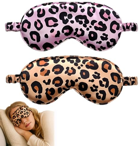 ZEXOWIJ 2 Stück Maulbeerseide Schlafmaske, Leopard Seidene Damen Schlafmaske, Weiche Seide Augenmaske Sleep Mask, Lichtblockierende Schlafbrille für Pause Reisen, blockiert Licht