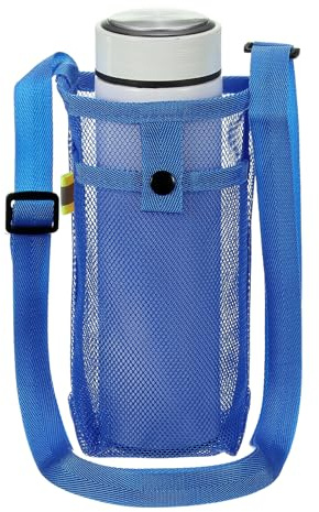 sourcing map Water Bottle Holder with Shoulder Strap, Mesh Water Bottle Sleeve Bag, Crossbody Bottles Carrier Sling Pouch for Hiking Gym Camping Walking Travel, Dark Blue