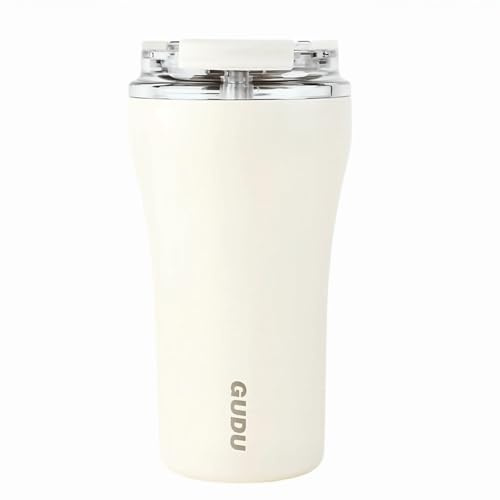 HHZalvyre Insulated Coffee Cup with Leakproof Lid – 380ml Stainless Steel Travel Mug, Vacuum Double-Walled Thermal Tumbler for Hot & Cold Drinks, BPA-Free(White)