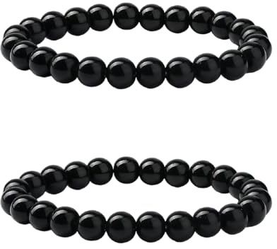 YingMengZhiGe 2 Stück Obsidian Armband 8mm Perlenarmband Damen Herren, Schwarzer Obsidian Armband Schwarz, Handgefertigtes Naturstein Perlen armband Herren Damen, Crystal Bracelet Schmuck