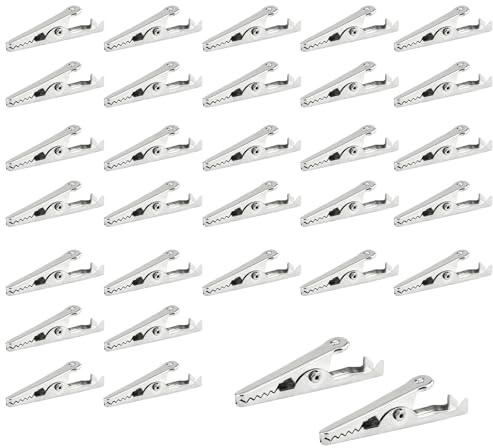 Alligator Clip - ShiningUU 30-Pack Metal Spring Clamps Silver Plated | Multipurpose Steel Alligators Clips | Multipurpose Test Clips for Laboratory & Electrical Work