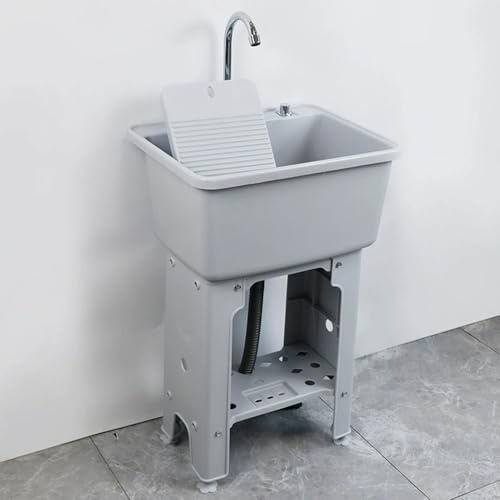 Lavandino multiuso con rubinetto e lavabo, versatile vasca da bagno in plastica per bagno, cucina, garage, giardino, pulizia della casa e uso esterno