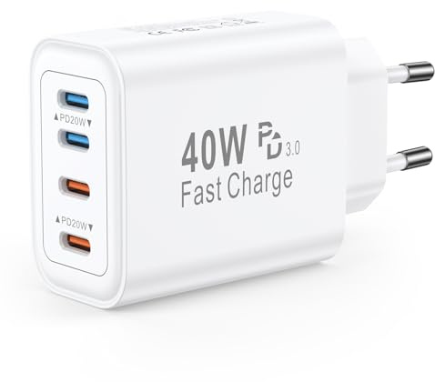 40W USB C Ladegerät Mehrfach, 4 Port USB C Stecker Steckdose Adapter Schnellladegerät Für iPhone 17/16/15/14/13/12/11/XS/XR/8/7, iPad Pro/Air, Samsung Galaxy S25/S24/S23/S22, Ladestecker USBC Netzteil
