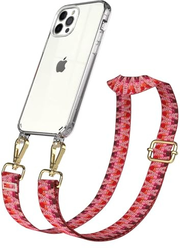 EAZY CASE Handykette - Verstellbares Taschenband kompatibel mit iPhone 12/12 Pro, Schulterriemen, Handykordel mit Silikon Hülle, Umhängetasche, Beere Gold