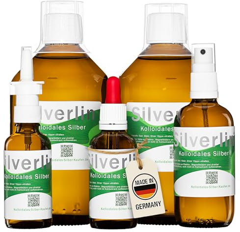 Silverlin Kolloidales Silber Set 500 ml (10 ppm) – Reinstes Silberwasser aus 99,999% Feinsilber inkl. 3 Braunglas Applikatoren (Spray, Pipette, Nasenzerstäuber) – Made in Germany