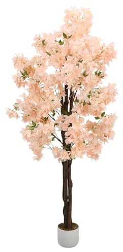 Garvee Künstlicher Kirschblütenbaum 180 cm, Japanische Kirschblüte Kunstbaum Deko Kirschblütenbaum mit Naturstamm, Rosa Kunstpflanze im Topf für Wohnzimmer Schlafzimmer Hochzeit Deko