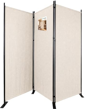 VOUNOT® Paravent Raumteiler 3 Teilig Freistehend Stoff Trennwand Klappbar Sichtschutz Stellwand für Balkon Wohnzimmer Schlafzimmer und Büro 262 x 30 x 173 cm Beige