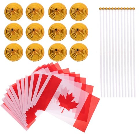 OSALADI 12 Mini Drapeaux de Bureau du Canada avec Hampe et Base Dorée, en Polyester Stable et Décoration à Main Maison Fêtes, Lot de 12 Set de Set de Pièces