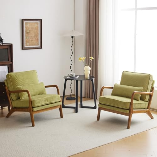 Bonnlo Sessel Gepolsterter Cocktailsessel, Moderner loungesessel, Ohrensessel für Wohnzimmer, Polsterstuhl mit Massivholz, Lesesessel, bis 200 kg belastbar, Cord-Stoff (Grün×2)