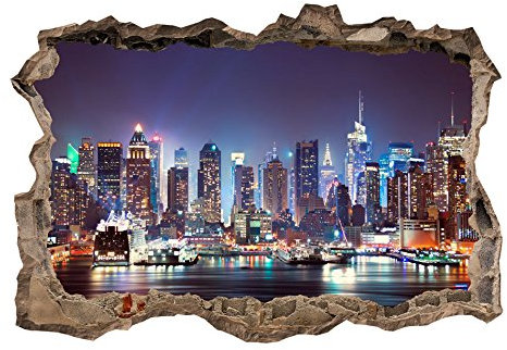 murando – Illusion d'optique 3D – 140x100 cm – Papier peint intissé – Tableaux muraux – Déco – Trou dans le mur – New York Ville City d-C-0056-t-a