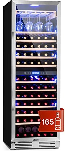 KLARSTEIN Vinoteca para Vinos, de 433L Nevera Vino Doble Zona, Botellas Vino, Proseco y Cervezas, Vinoteca Pequeña Puerta Cristal para Interior y Exterior, Nevera Vinos Capacidad 165 Botellas
