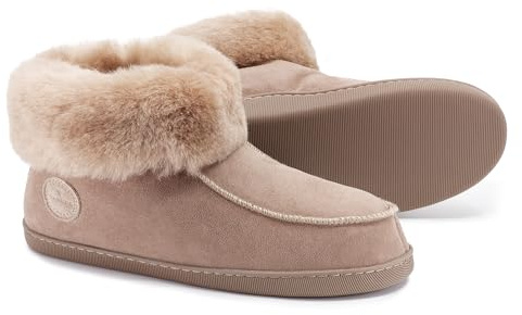 Vanuba - Men's Slippers Peppin 11 UK, Lambskin Winter Shoes with Replaceable Insole, Warm Winter Shoes for Men, Genuine Leather, Handmade - Beige